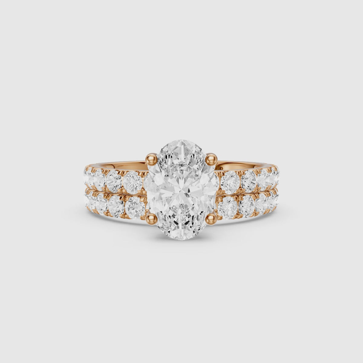 Load video: Luana Oval Cut Lab Grown Diamond Pave Bridal Set with Hidden Halo