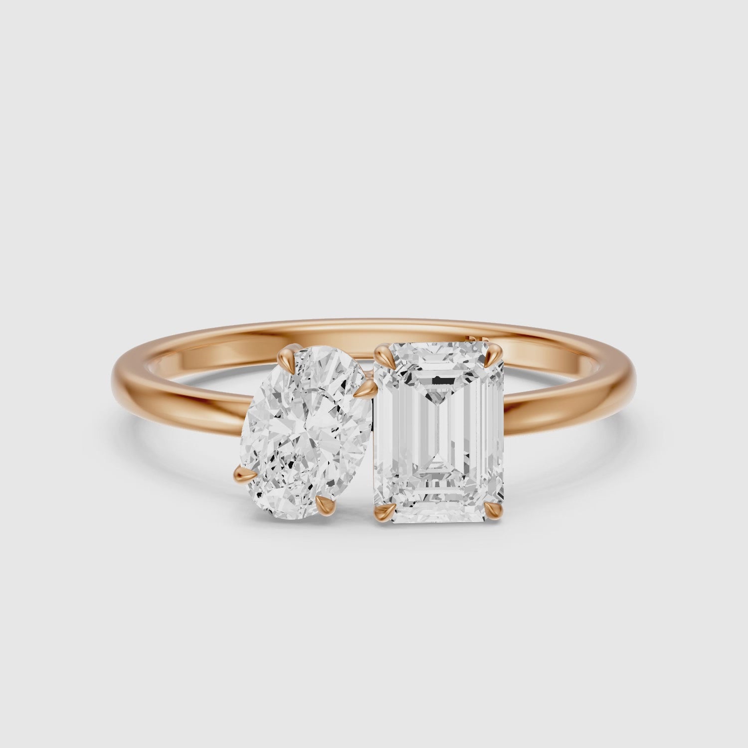 Load video: Celina Toi Et Moi Engagement Ring With Oval and Emerald Two Stone Lab Grown Diamond