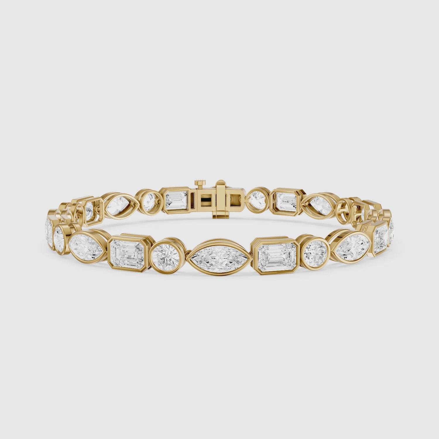 Load video: Wrenley Marquise, Round and Emerald Cut Lab Grown Diamond Bezel Tennis Bracelet