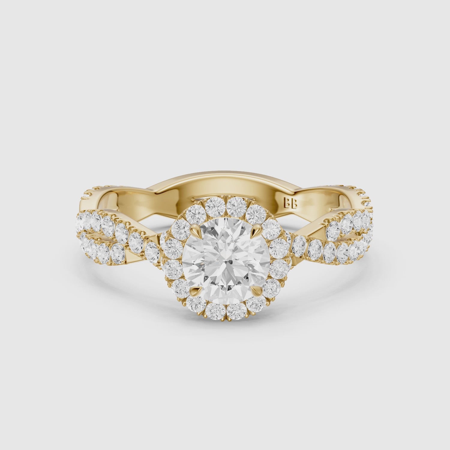Load video: Ryleen Round Cut Halo Twisted Pave Band Lab Grown Diamond Ring