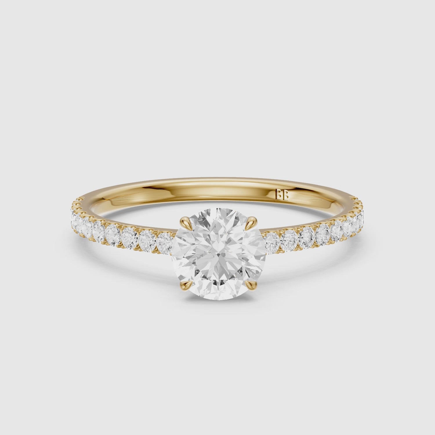 Load video: Kaitlyn Round Cut Side Stone Pave Lab Grown Diamond Ring