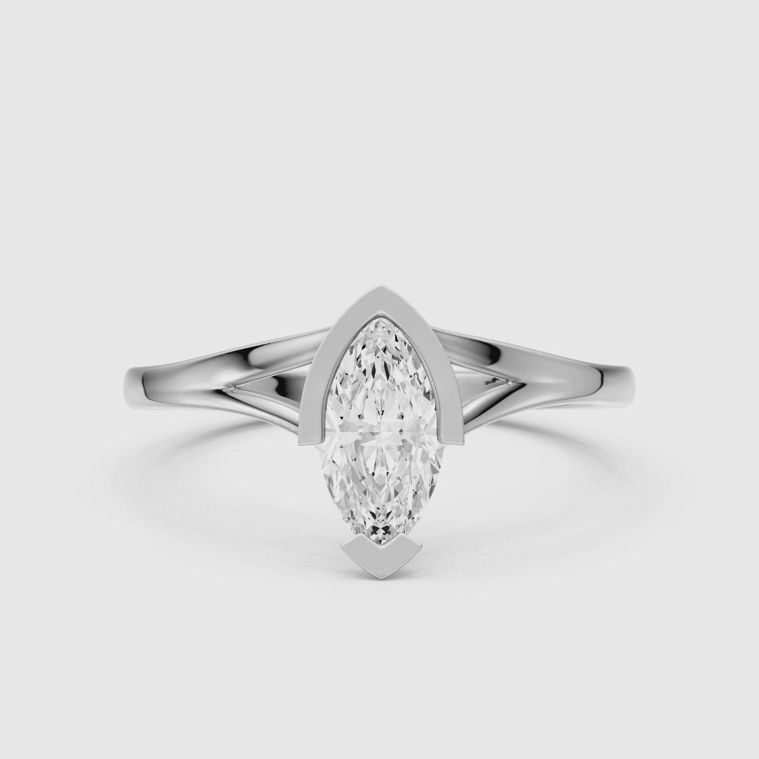 Load video: Sydney Marquise Lab Grown Diamond Half Bezel Split Shank Ring