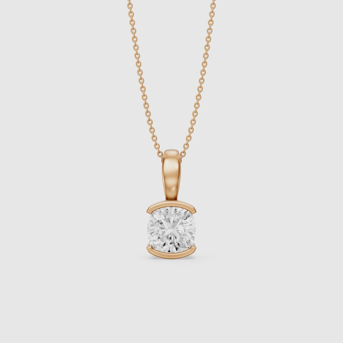 Load video: Giorgia Cushion Lab Grown Diamond Half Bezel Solitaire Pendant