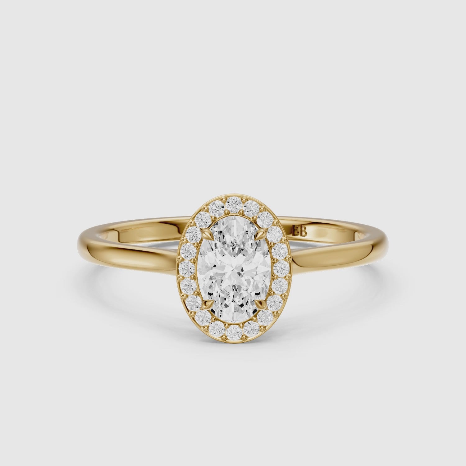 Load video: Kenley Oval Cut Halo Cathedral Lab Grown Diamond Ring