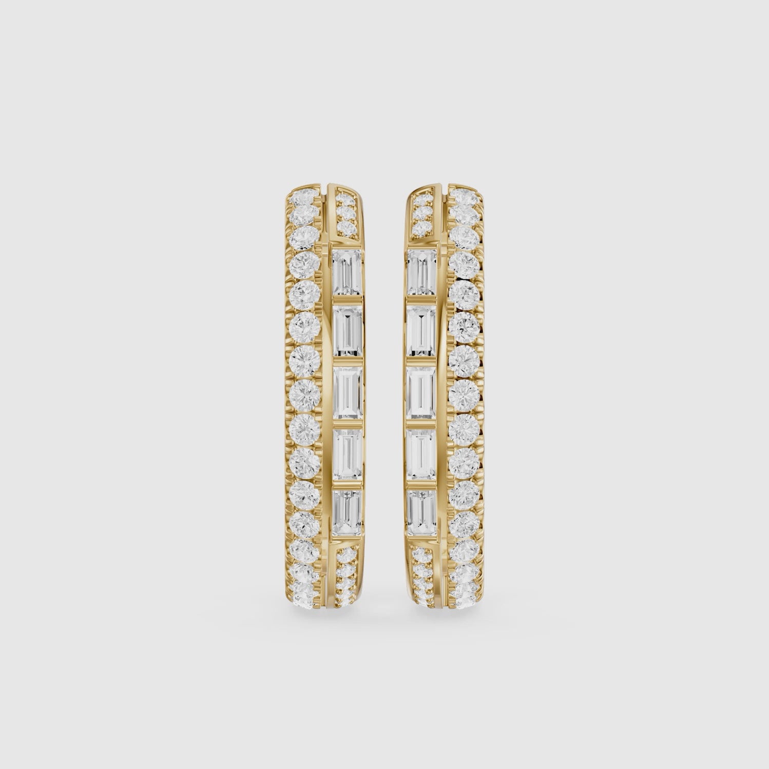 Load video: Sinead Baguette and Round Cut Lab Grown Diamond Hoop Earrings