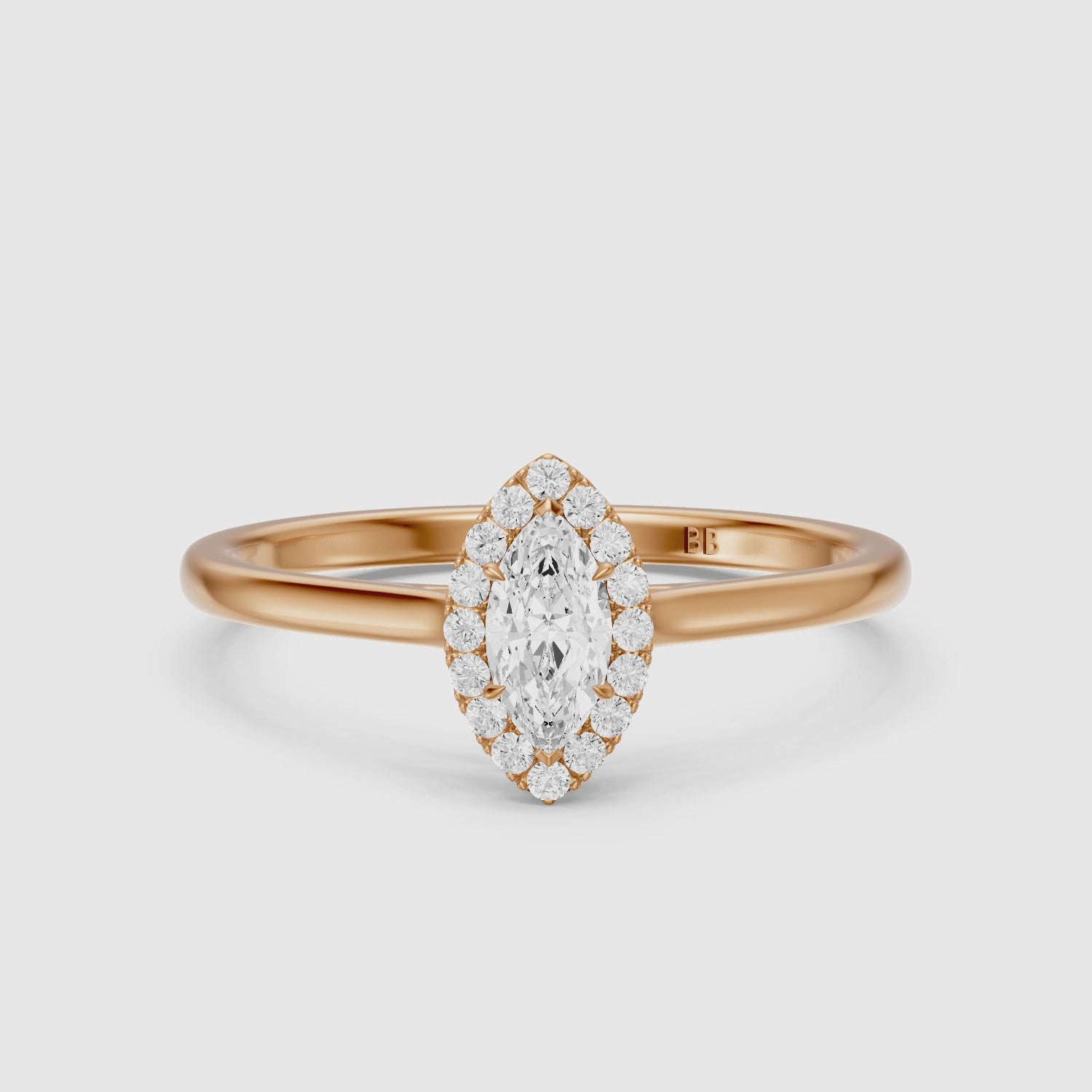 Load video: Trinity Marquise Cut Halo Cathedral Style Lab Grown Diamond Ring