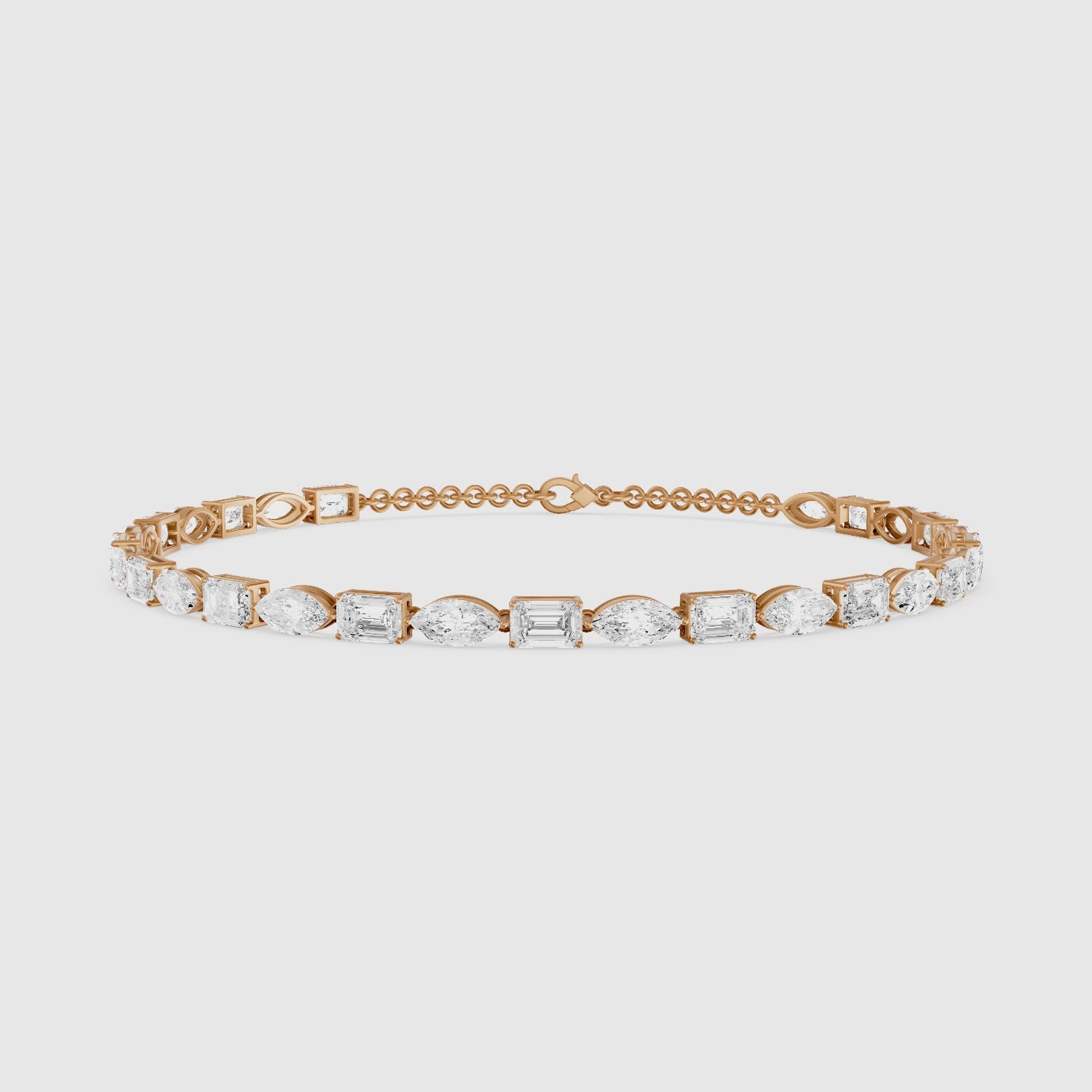 Load video: Winnie Alternating Marquise and Emerald Cut Lab Grown Diamond Tennis Bracelet