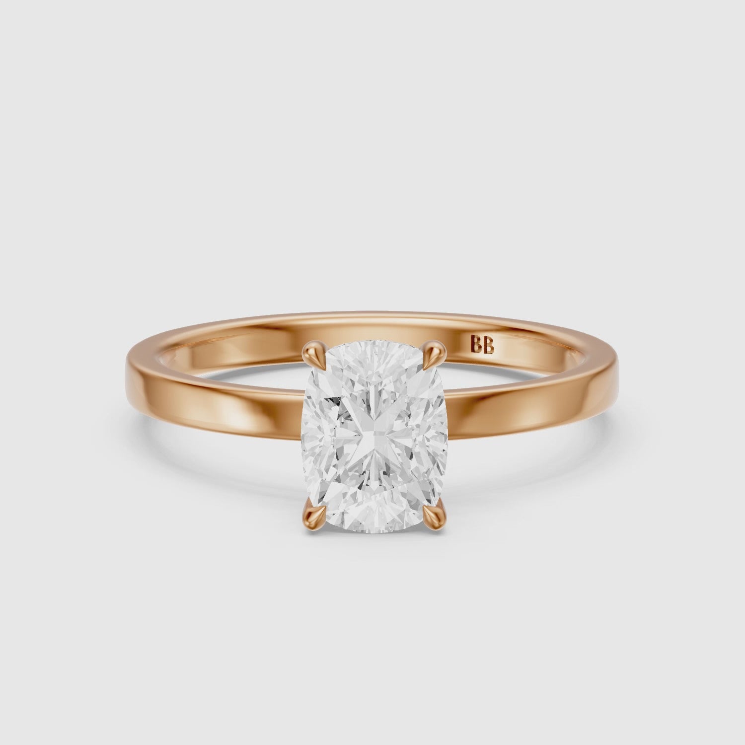 Load video: Naveah Elongated Cushion Cut Solitaire Low Profile Moissanite Diamond Ring