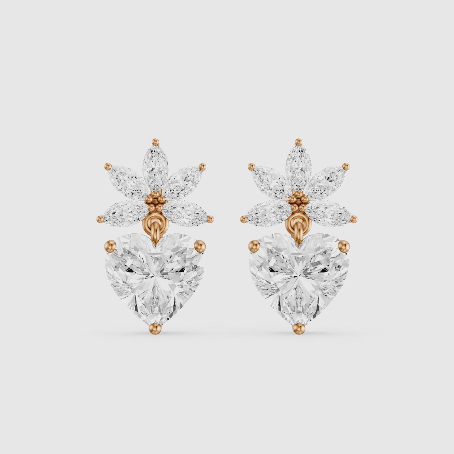 Load video: Reverie Marquise Floral Cluster and Heart Lab Grown Diamond Drop Earrings