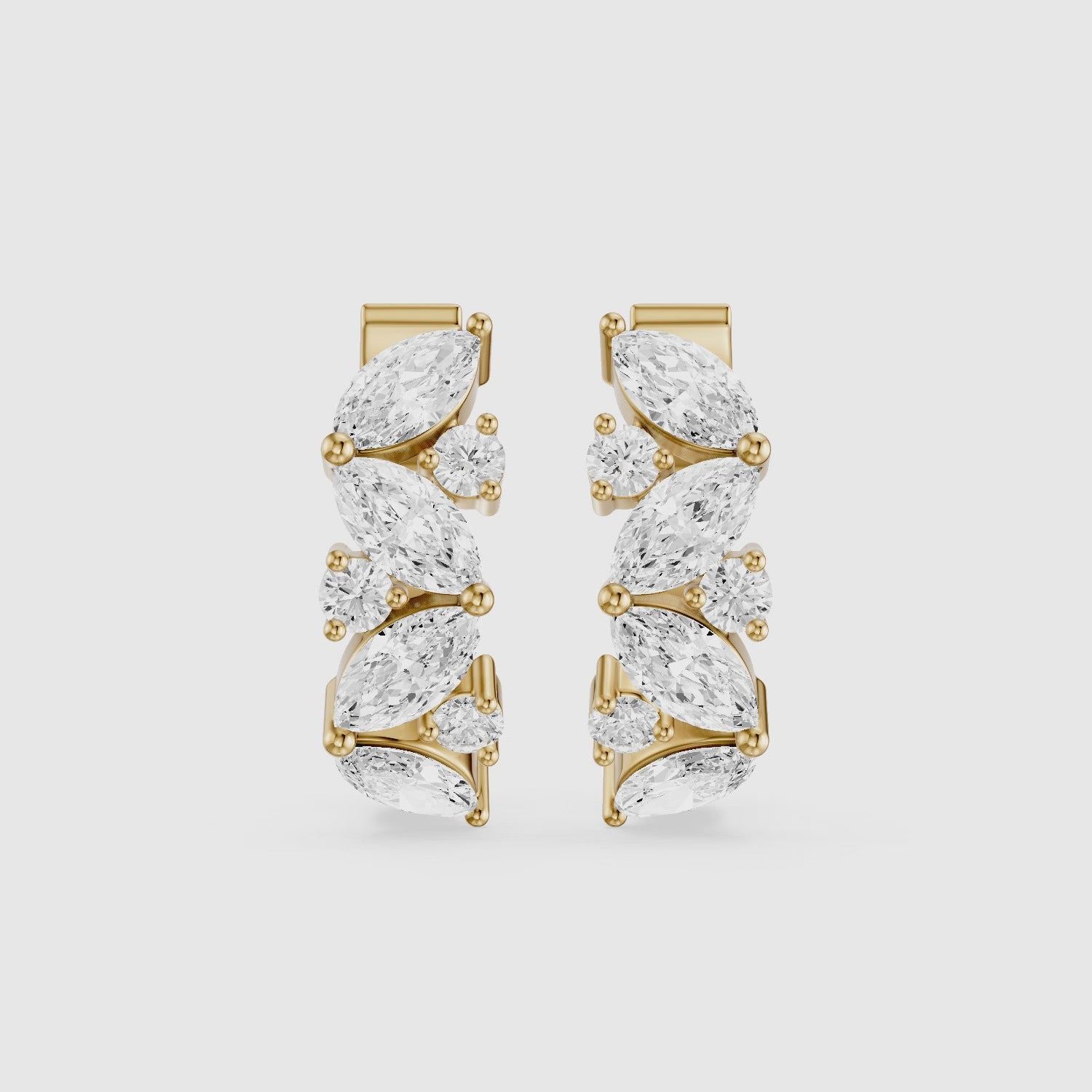 Load video: Tatiana Marquise and Round Cut Lab Grown Diamond Petite Hoop Earrings
