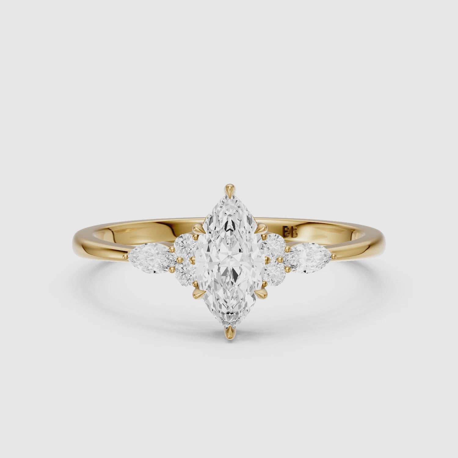 Load video: Payten Marquise Cut Side Stone Vintage Inspired Moissanite Diamond Ring