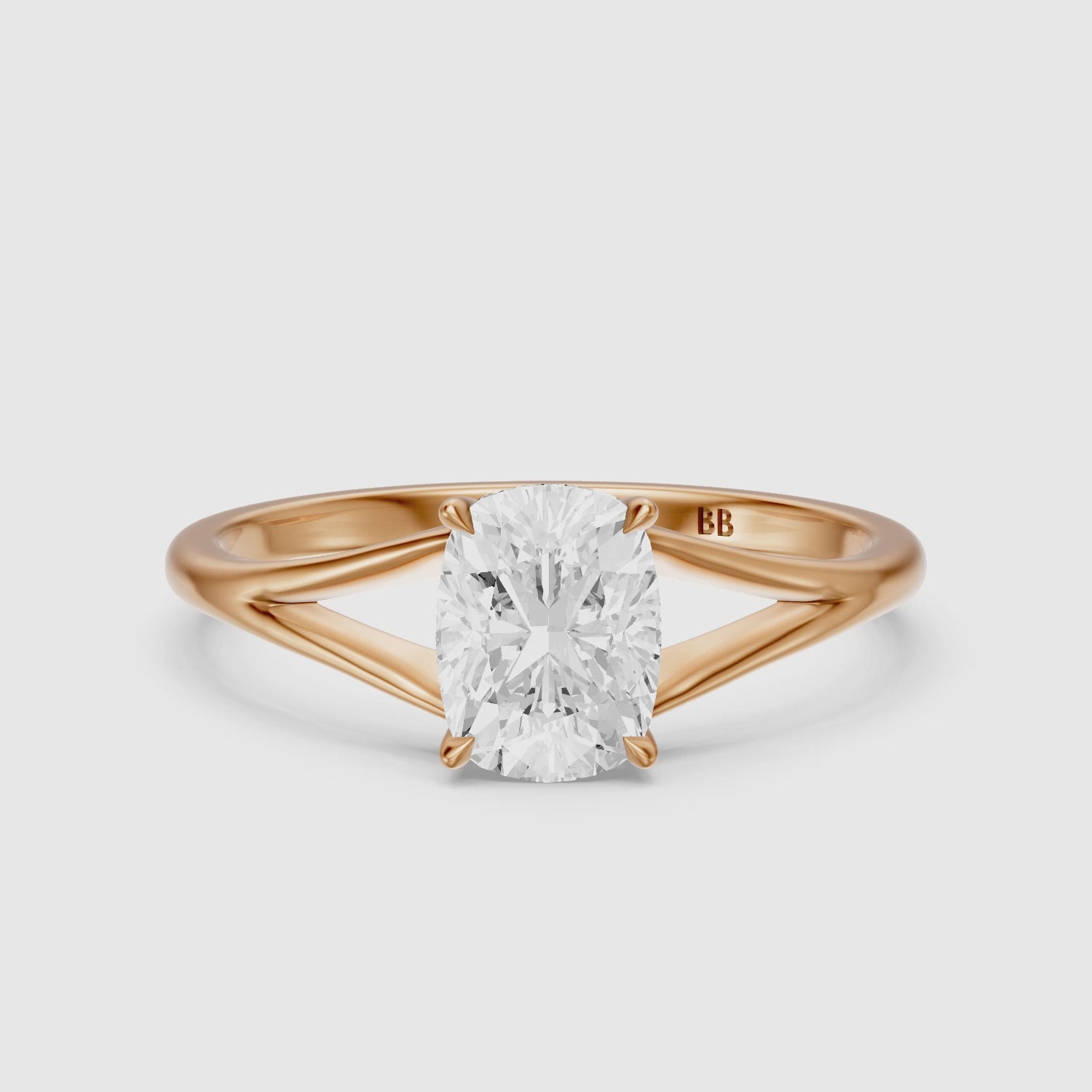 Load video: Paisly Elongated Cushion Cut Split Shank Solitaire Moissanite Diamond Ring