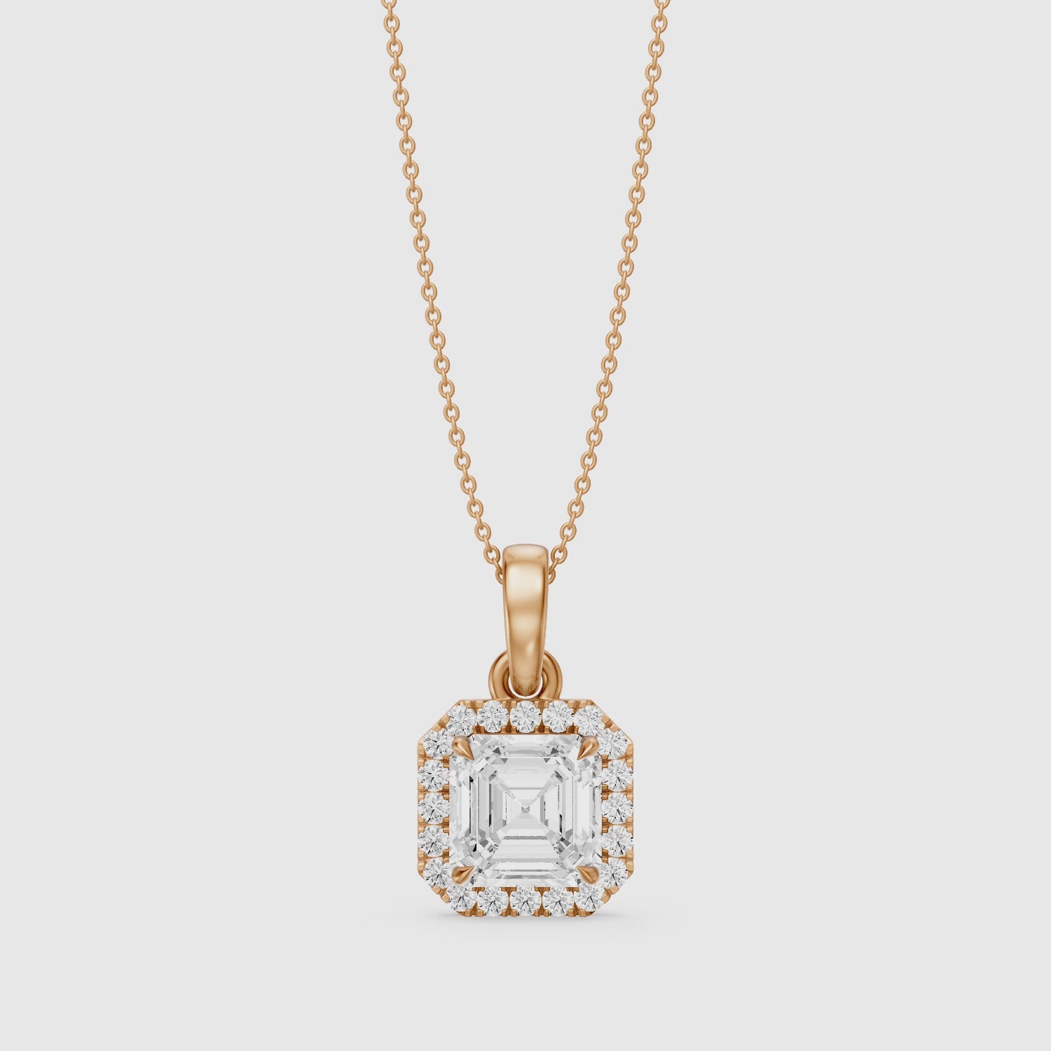 Load video: Alma Asscher Cut Lab Grown Diamond Halo Pendant