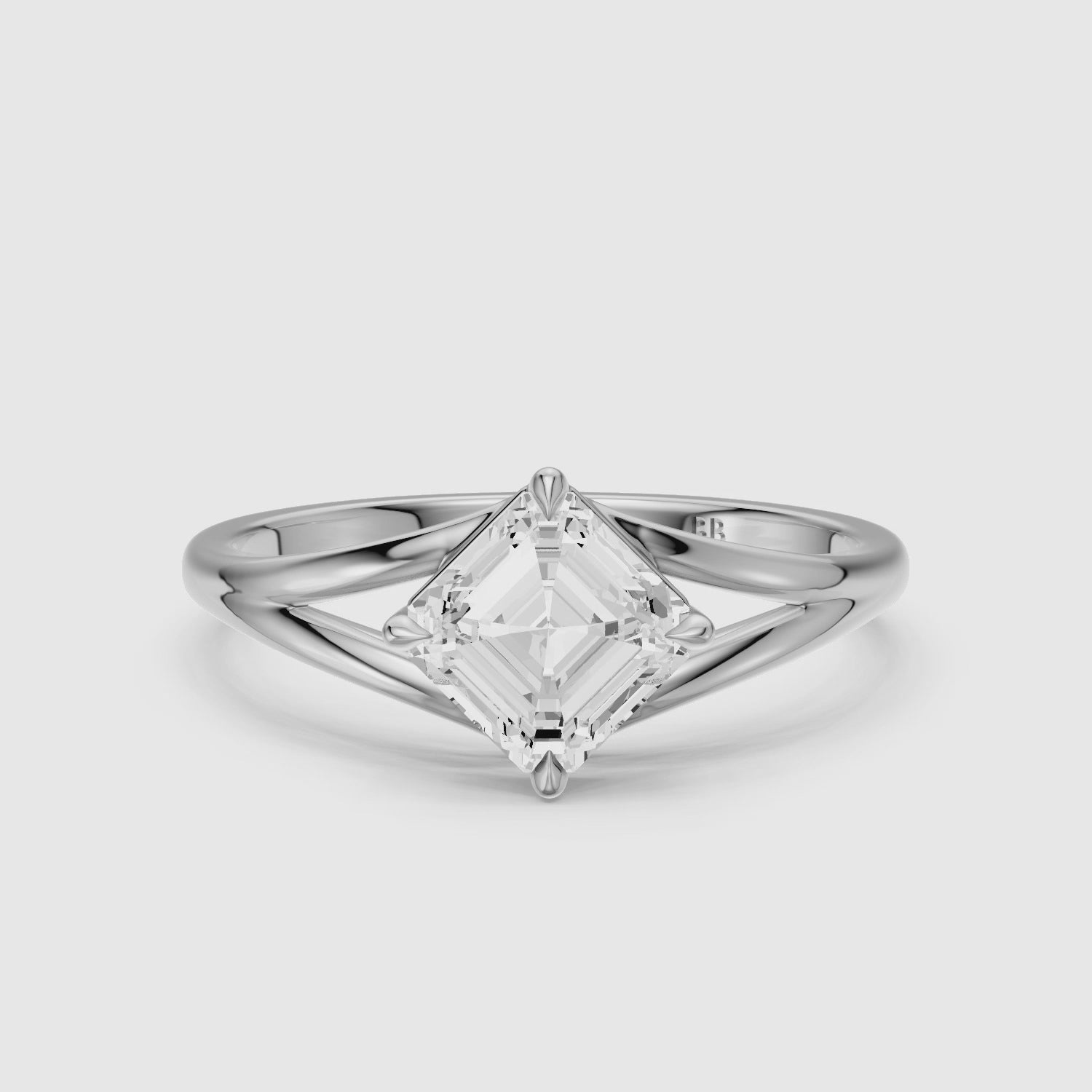 Load video: Brielle Asscher Cut Solitaire Moissanite Ring with Split Shank