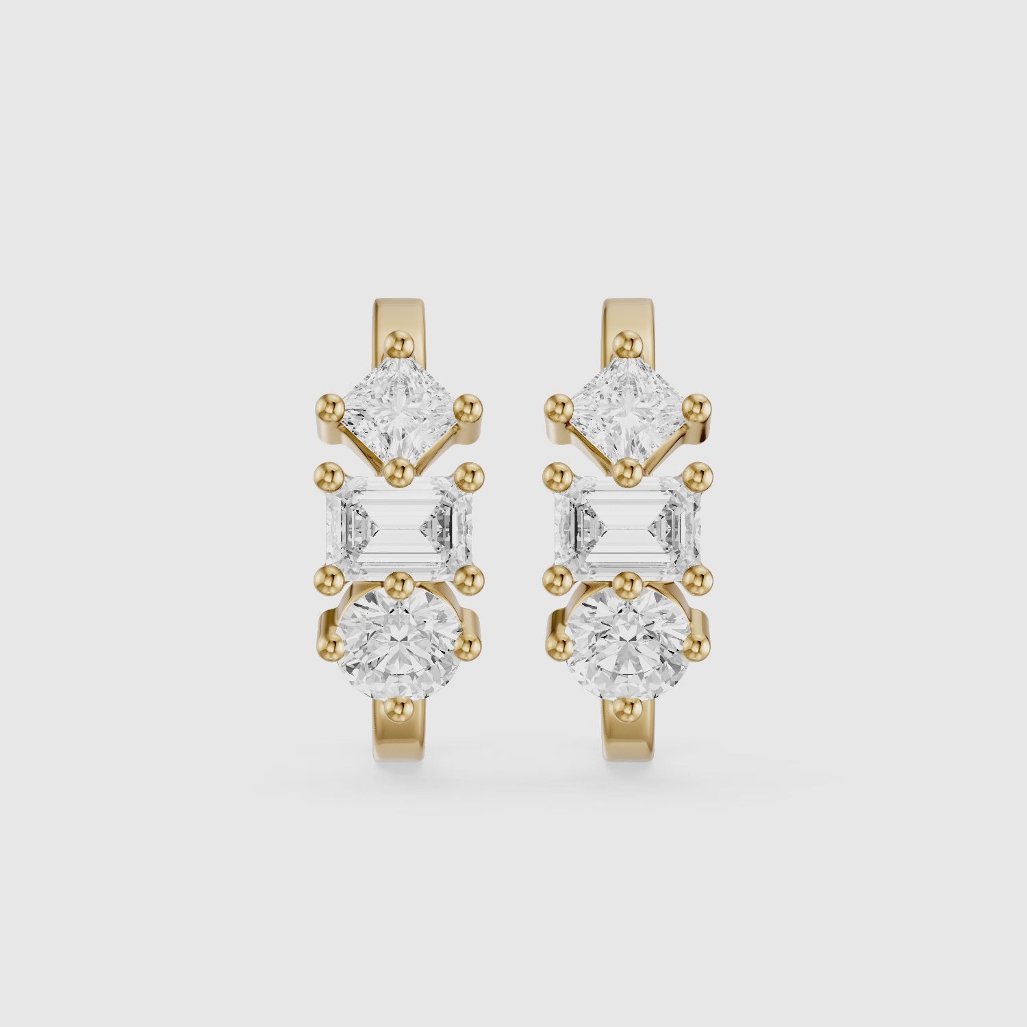 Load video: Prune Mixed Cut Lab Grown Diamond Trio Hoop Earrings