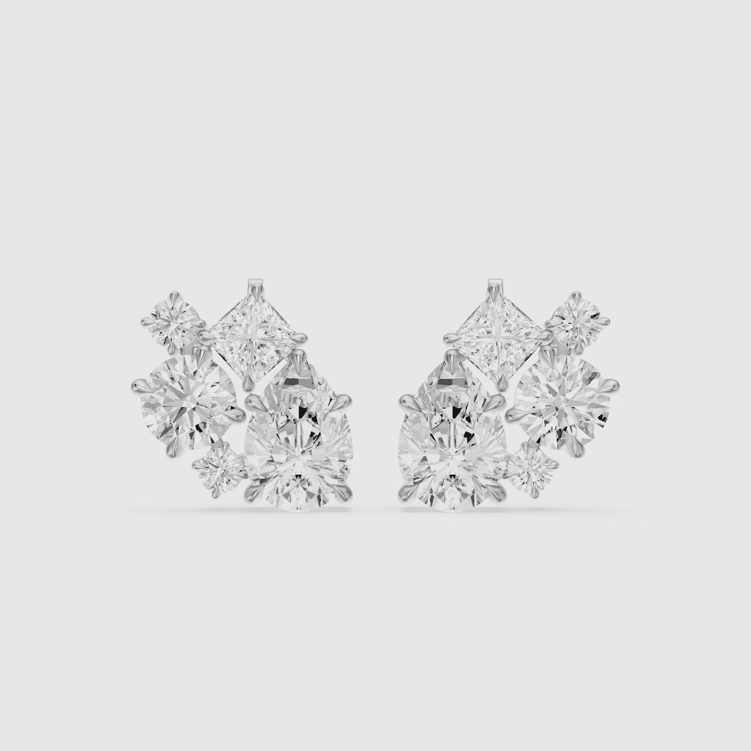 Load video: Vasilika Multi Shape Lab Grown Diamond Cluster Stud Earrings