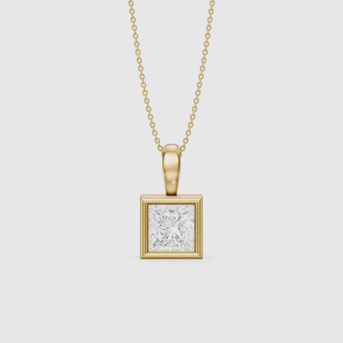 Load video: Marilyn Princess Cut Bezel Lab Grown Diamond Solitaire Pendant