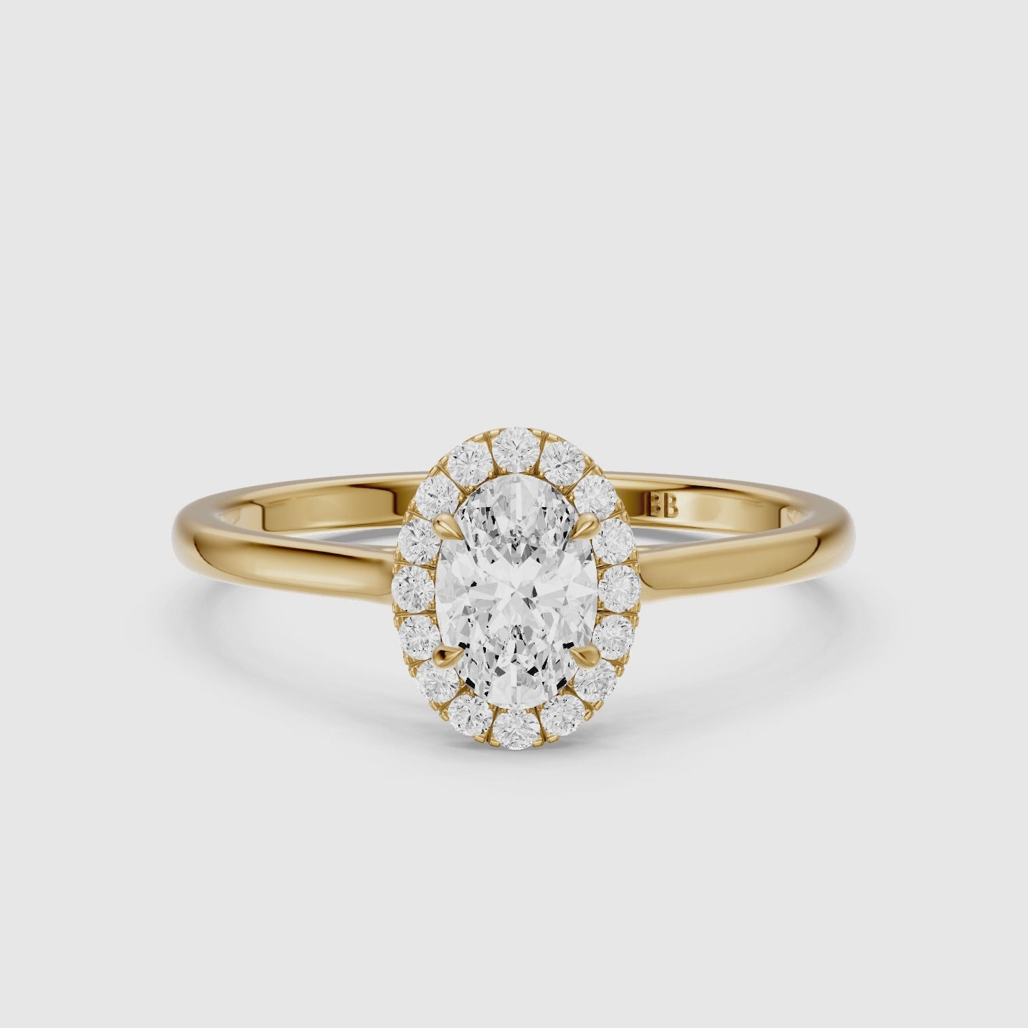 Load video: Amaris Oval Halo Cathedral Style Lab Grown Diamond Ring