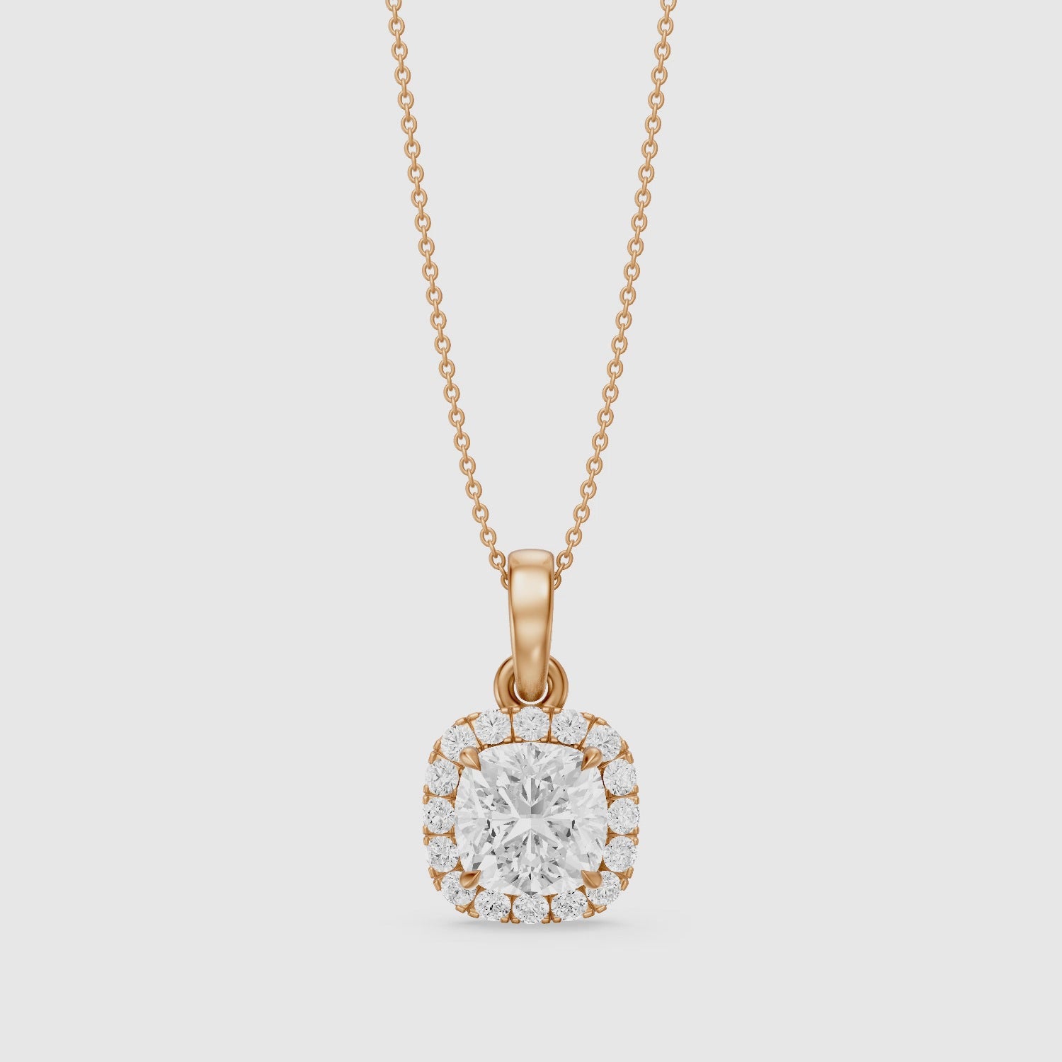 Load video: Clara Cushion Cut Lab Grown Diamond Halo Pendant