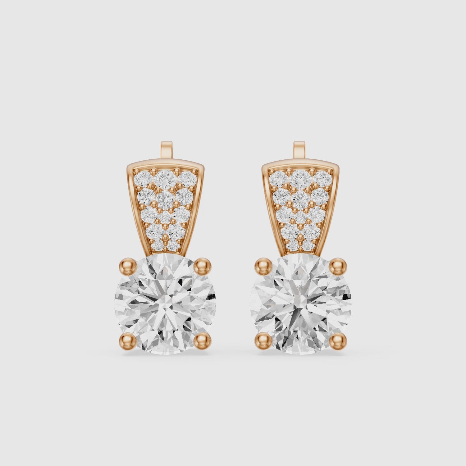 Load video: Candela Round Cut Lab Grown Diamond Pave Accent Stud Earrings