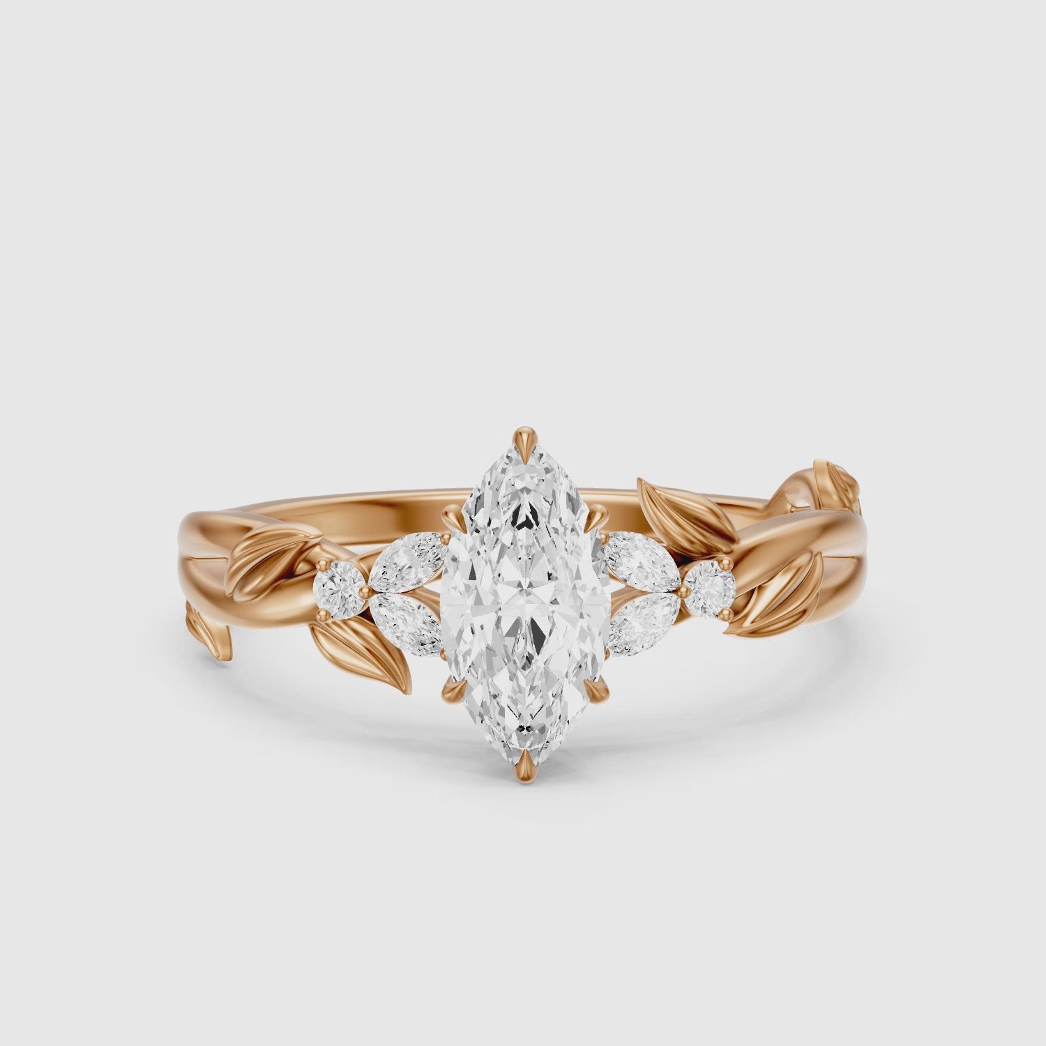 Load video: Kehlani Marquise Lab Diamond Ring with Nature Inspired Twisted Band