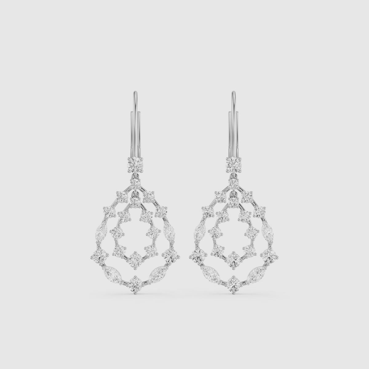 Load video: Iyla Round and Marquise Lab Grown Diamond Cluster Drop Earrings