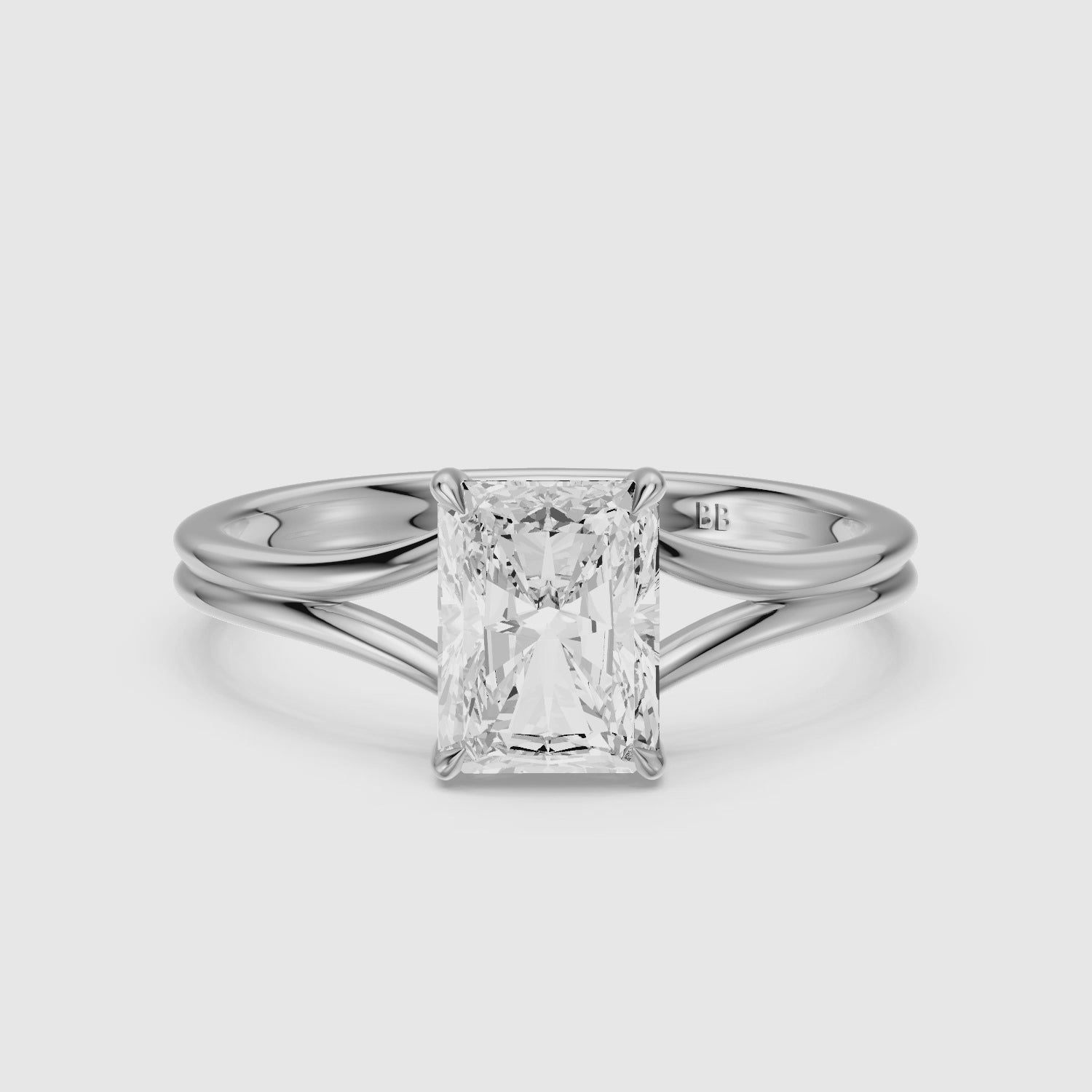 Load video: Angela Radiant Moissanite Diamond Split Shank Ring with Hidden Halo