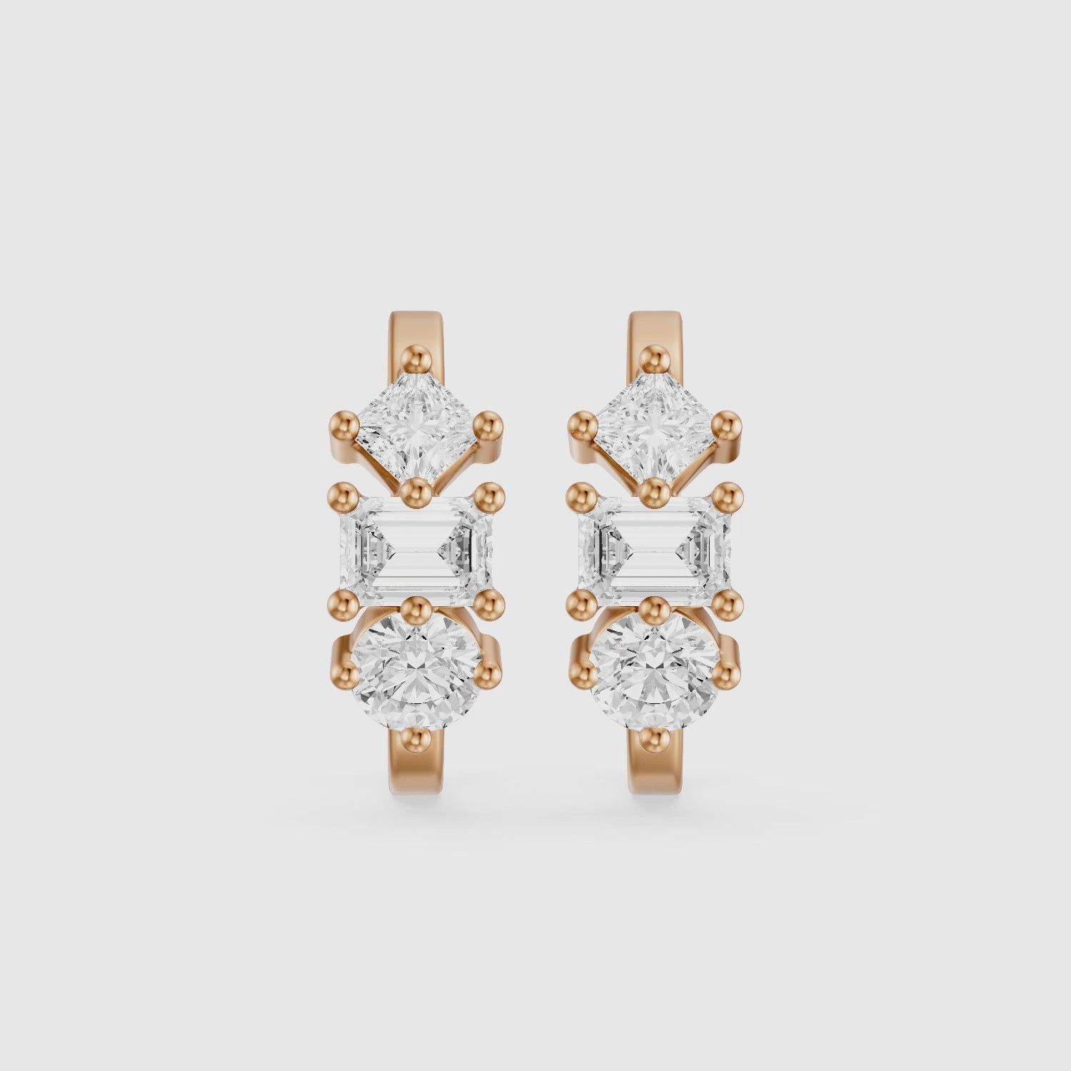 Load video: Prune Mixed Cut Lab Grown Diamond Trio Hoop Earrings
