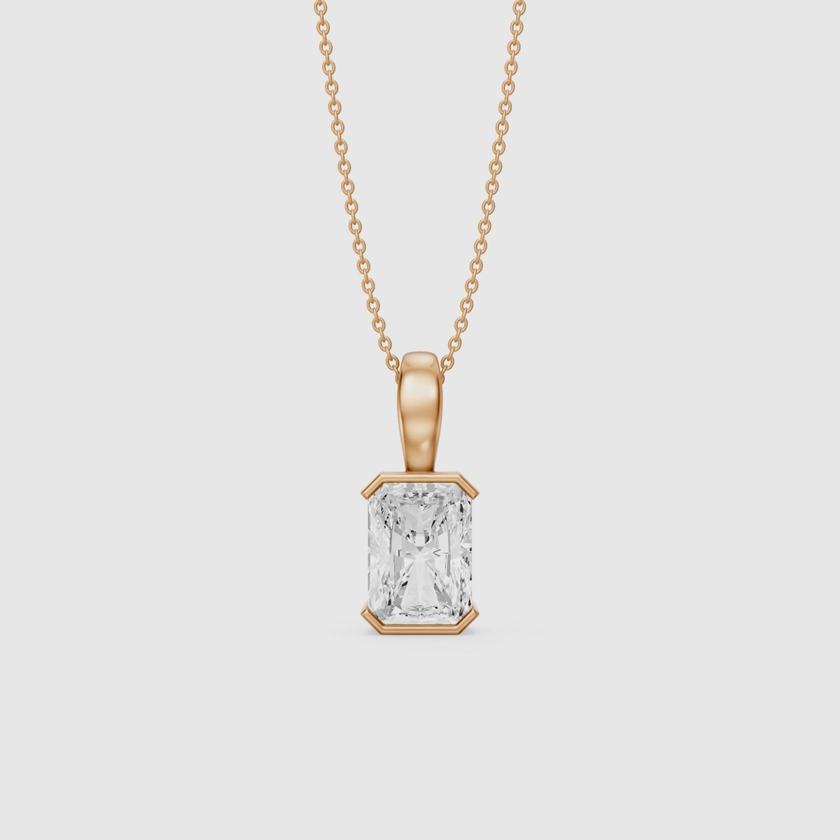 Load video: Helena Half Bezel Radiant Cut Lab Diamond Pendant
