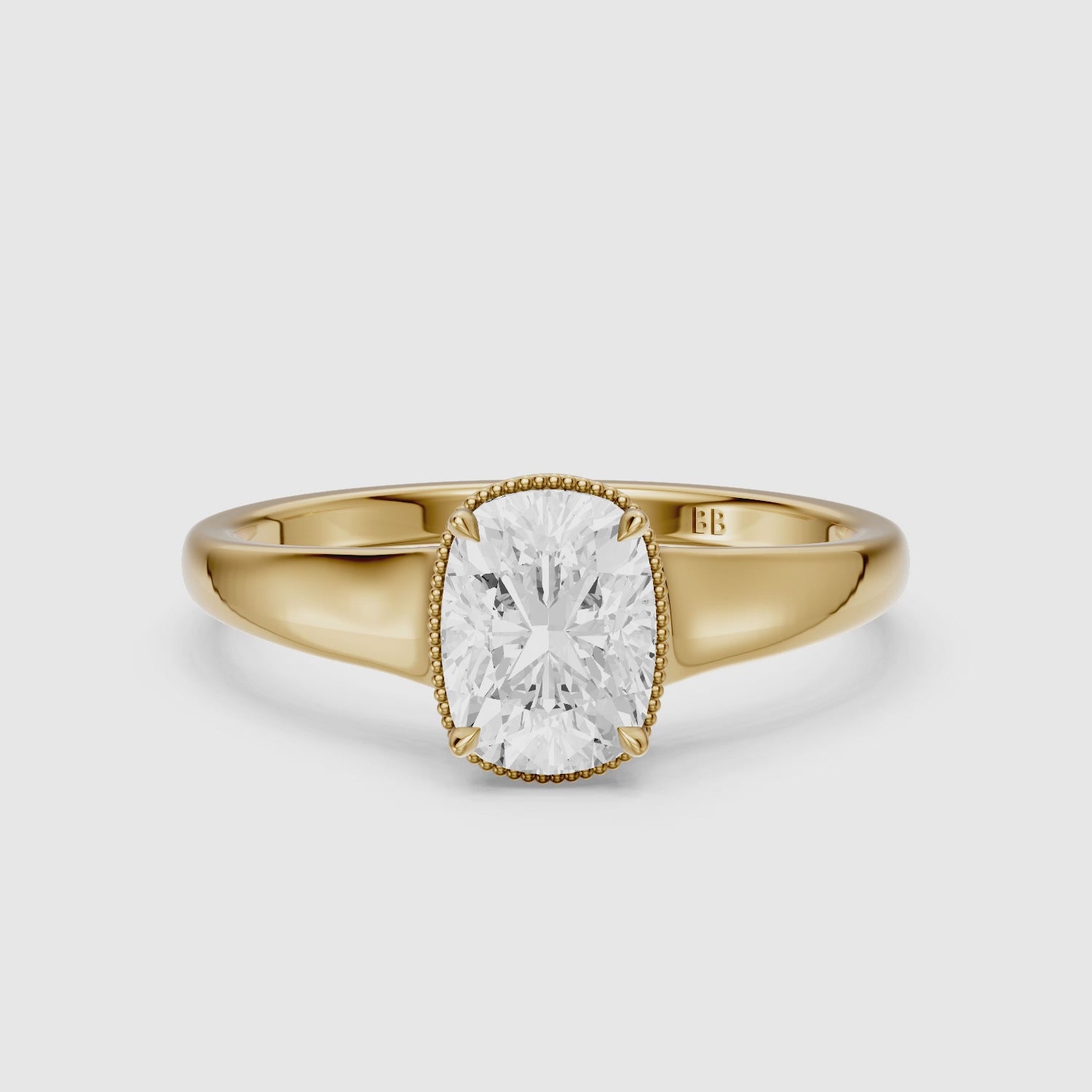 Load video: Alaina Elongated Cushion Lab Grown Diamond Ring with Tulip Setting and Hidden Accent