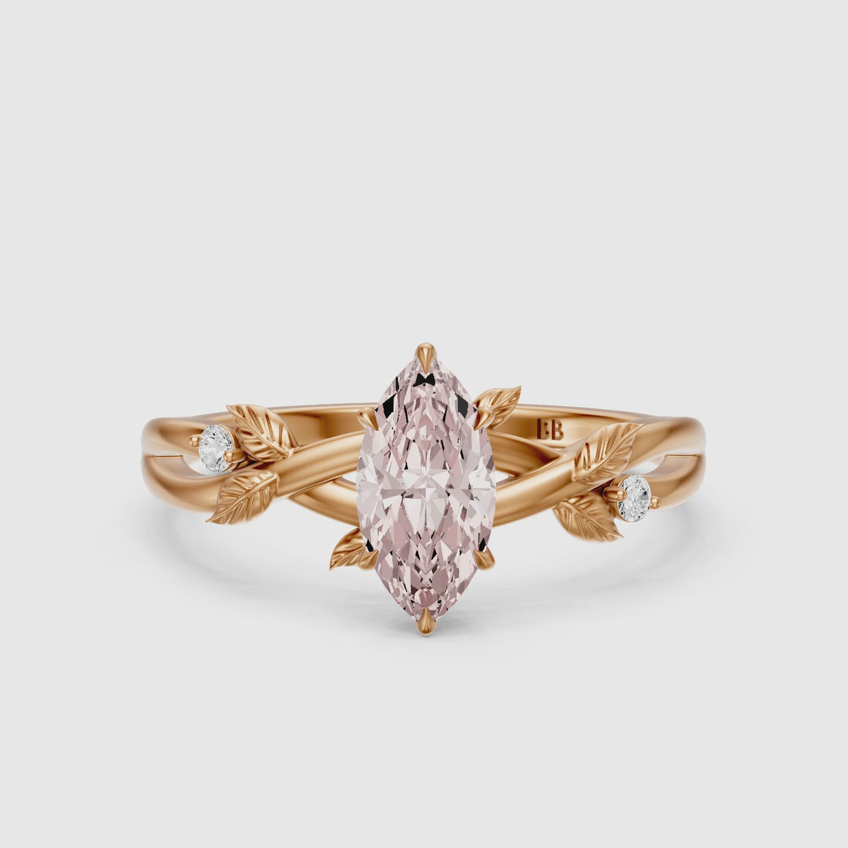 Load video: Dree Marquise Pink Lab Grown Diamond Leaf Vine Ring with Side Stones