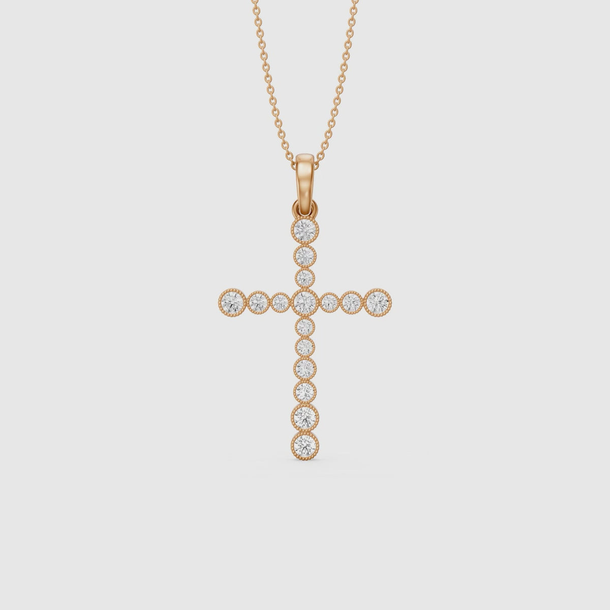 Load video: Evelynn Round Lab Grown Diamond Beaded Bezel Cross Pendant