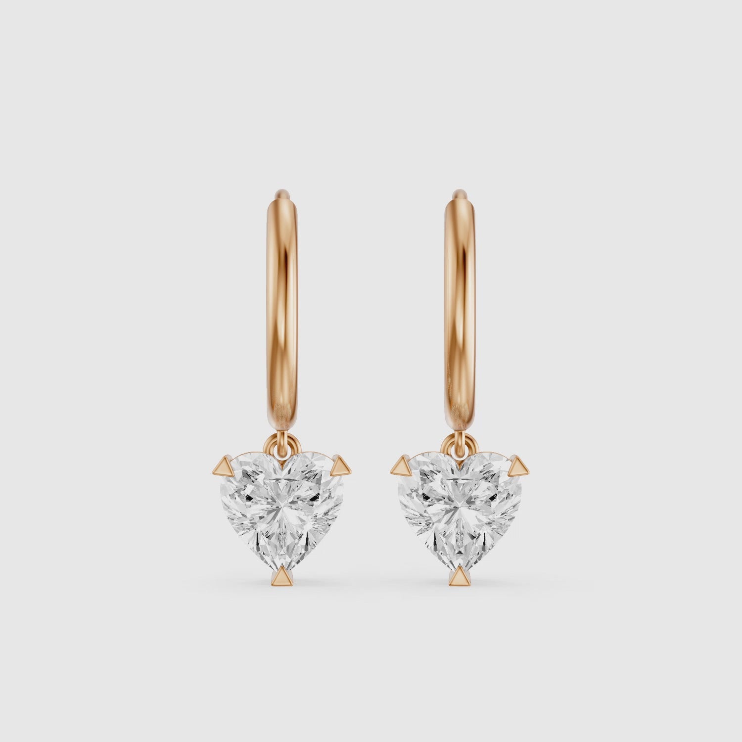 Load video: Novella Heart Shaped Lab Grown Diamond Solitaire Drop Hoop Earrings