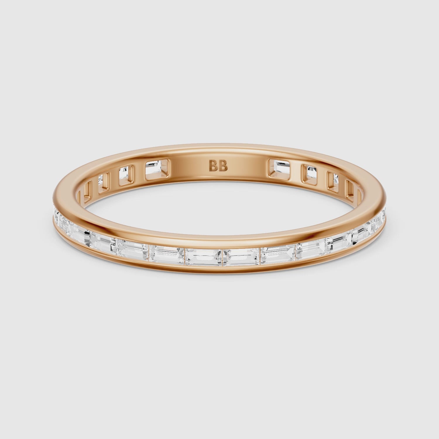 Load video: Doja Channel Set Baguette Lab Grown Diamond Stackable Eternity Band