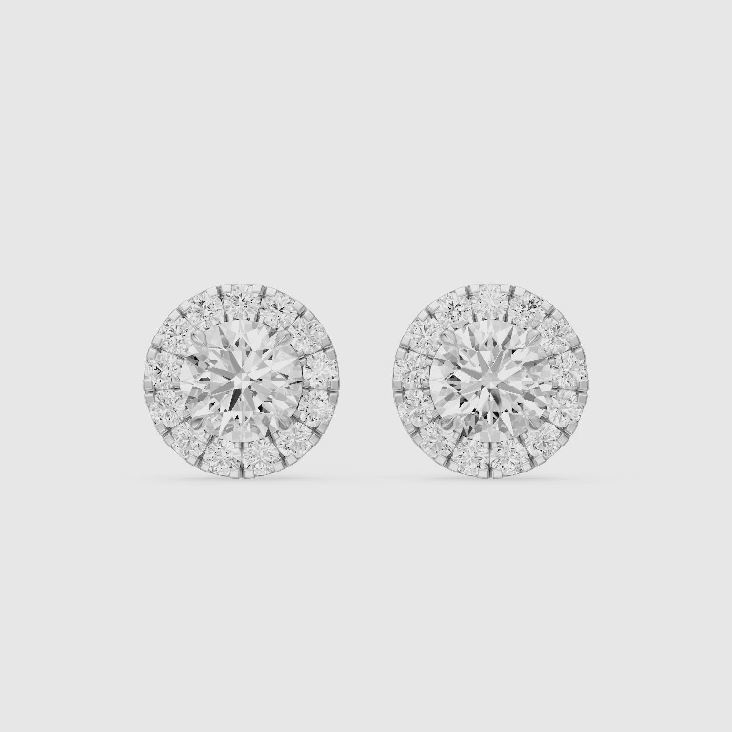 Load video: Audrey Round Cut Lab Grown Diamond Halo Cluster Stud Earrings