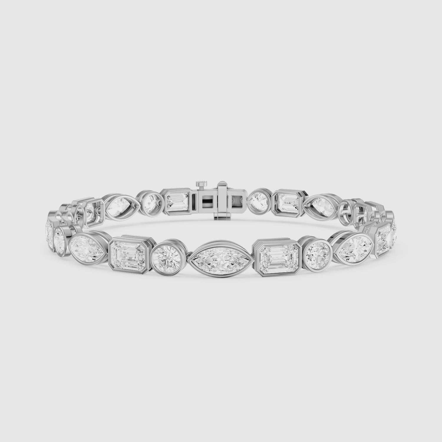 Load video: Wrenley Marquise, Round and Emerald Cut Lab Grown Diamond Bezel Tennis Bracelet