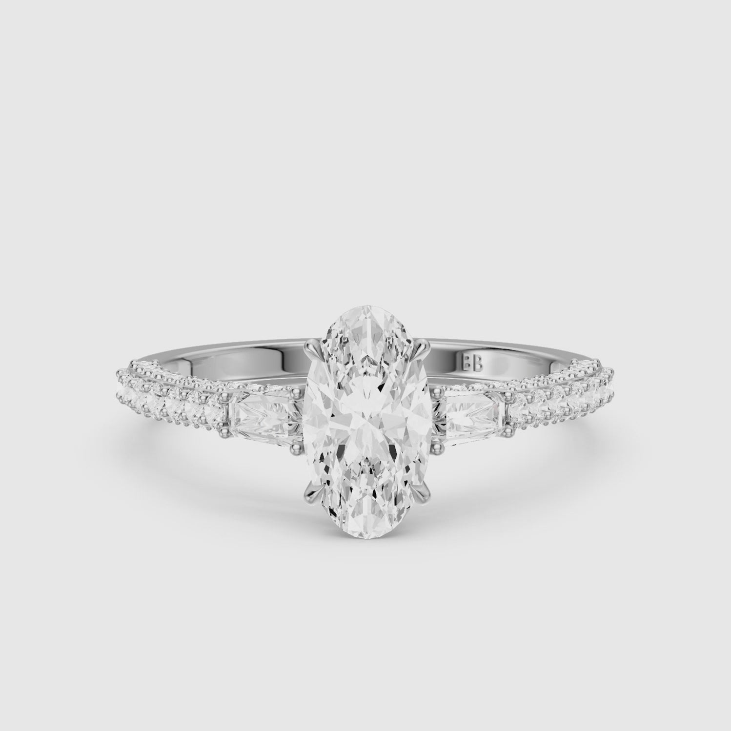 Load video: Elliana Moval Cut Lab Diamond Ring with Tapered Baguette Side Stones