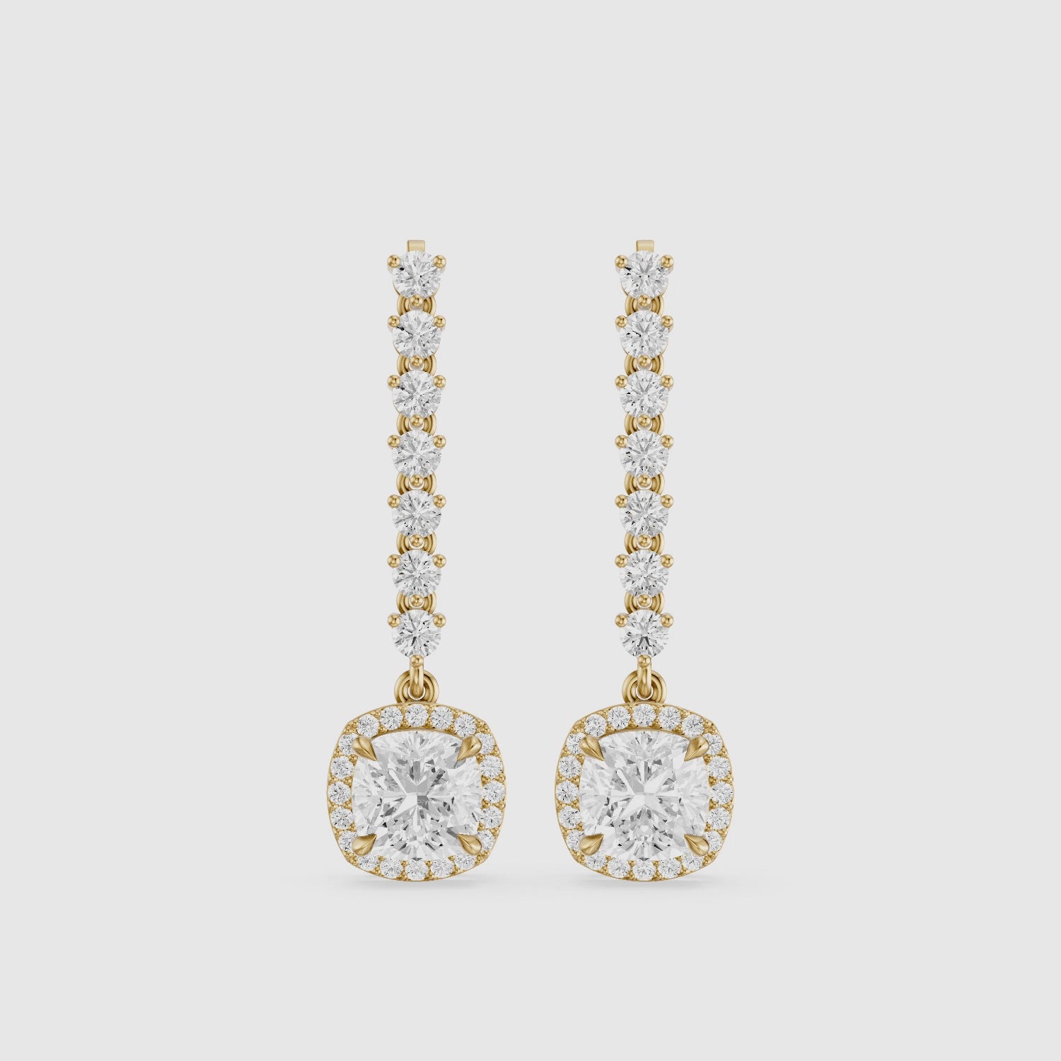 Load video: Winter Cushion and Round Lab Grown Halo Diamond Dangle Earrings