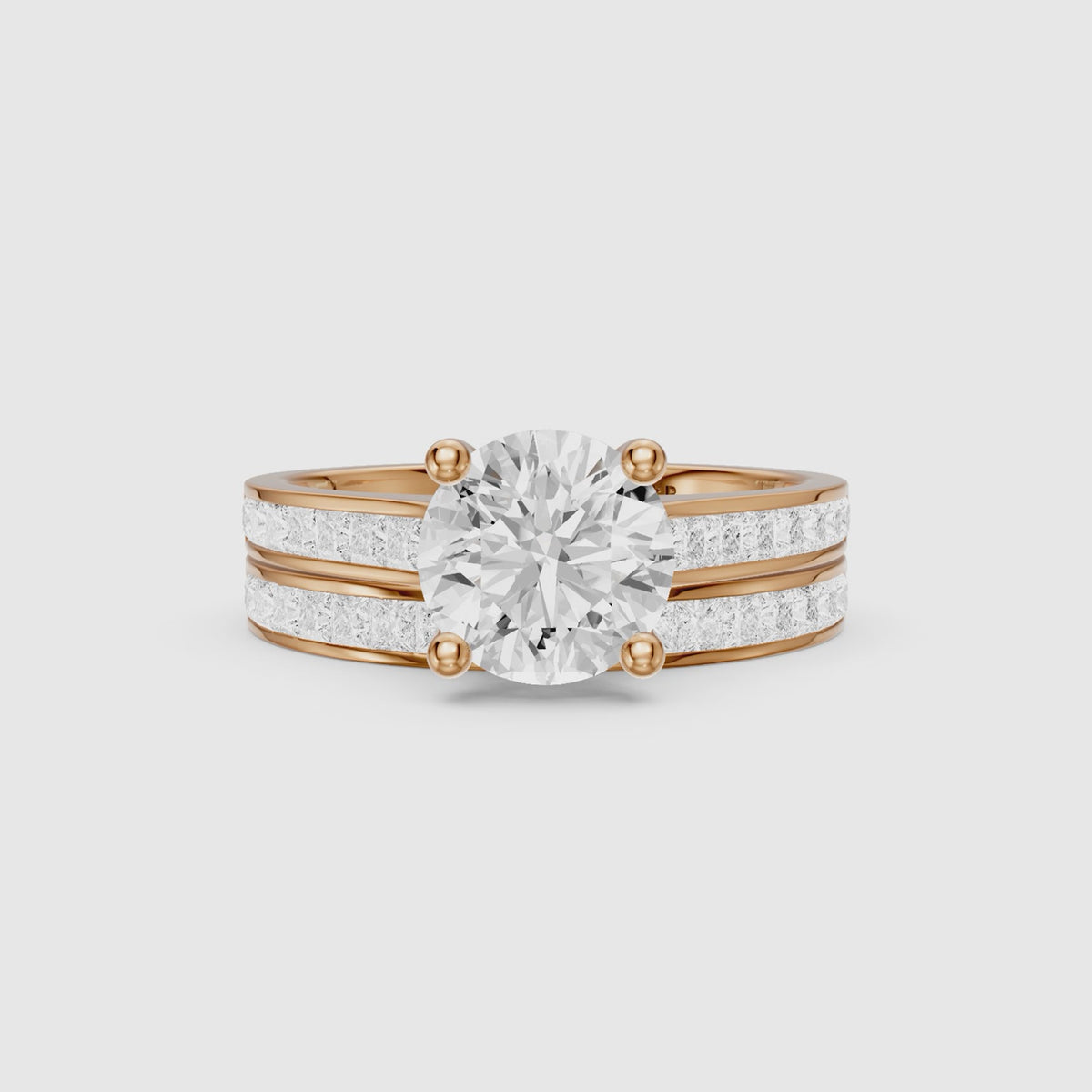 Load video: Clarice Round Lab Grown Diamond Cathedral Channel Bridal Set