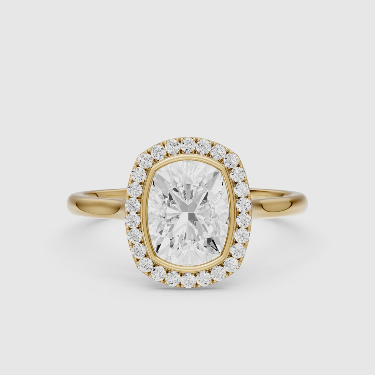 Load video: Millie Elongated Cushion Cut Lab Grown Diamond Halo Engagement Ring
