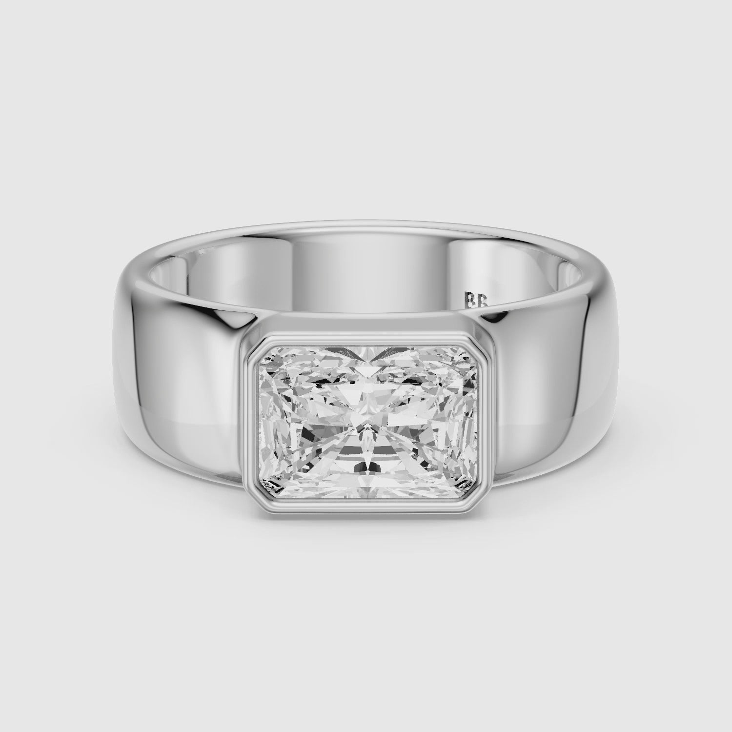 Load video: Bristol Radiant Cut Lab Grown Diamond Bezel Set Wide Cigar Band