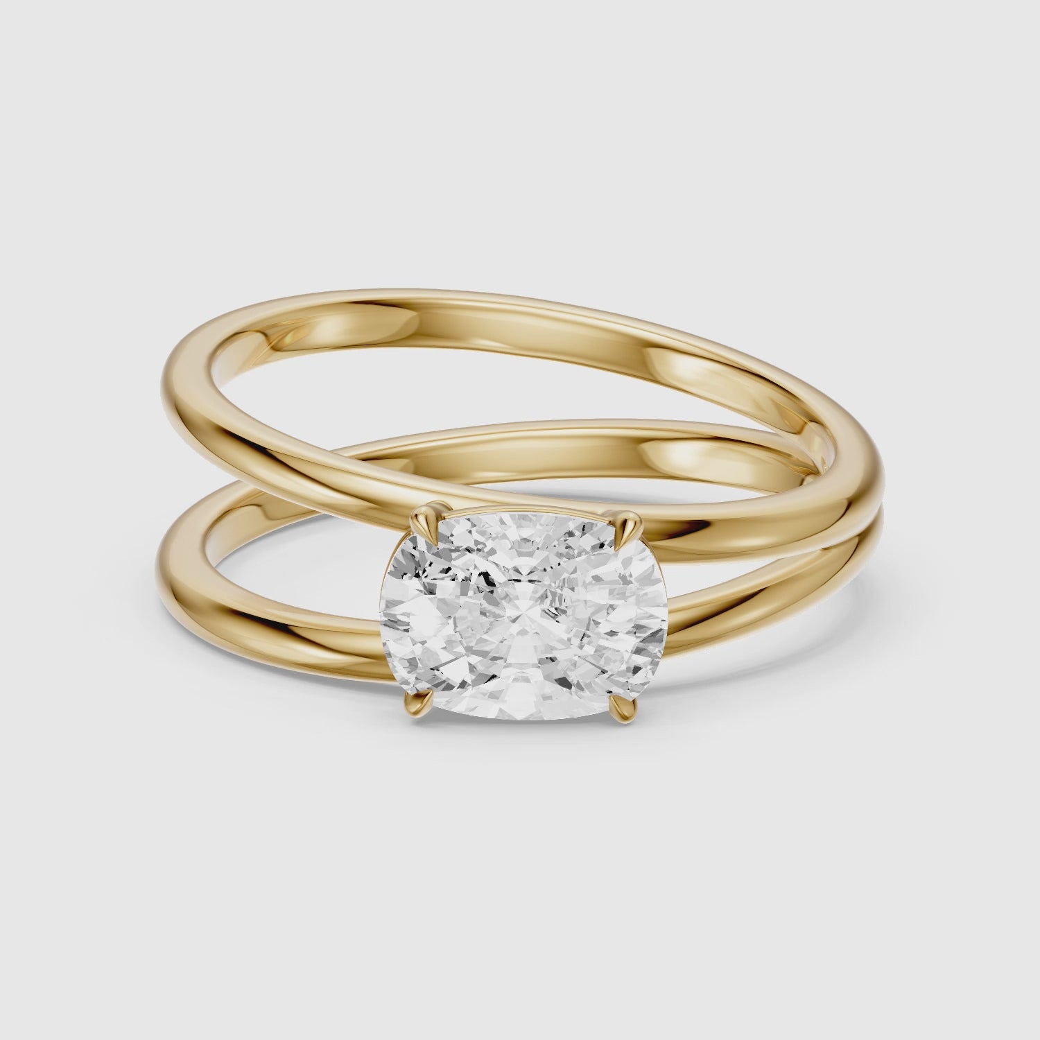 Load video: Zara Elongated Cushion Cut Lab Grown Diamond Ring with Split Crossover Shank