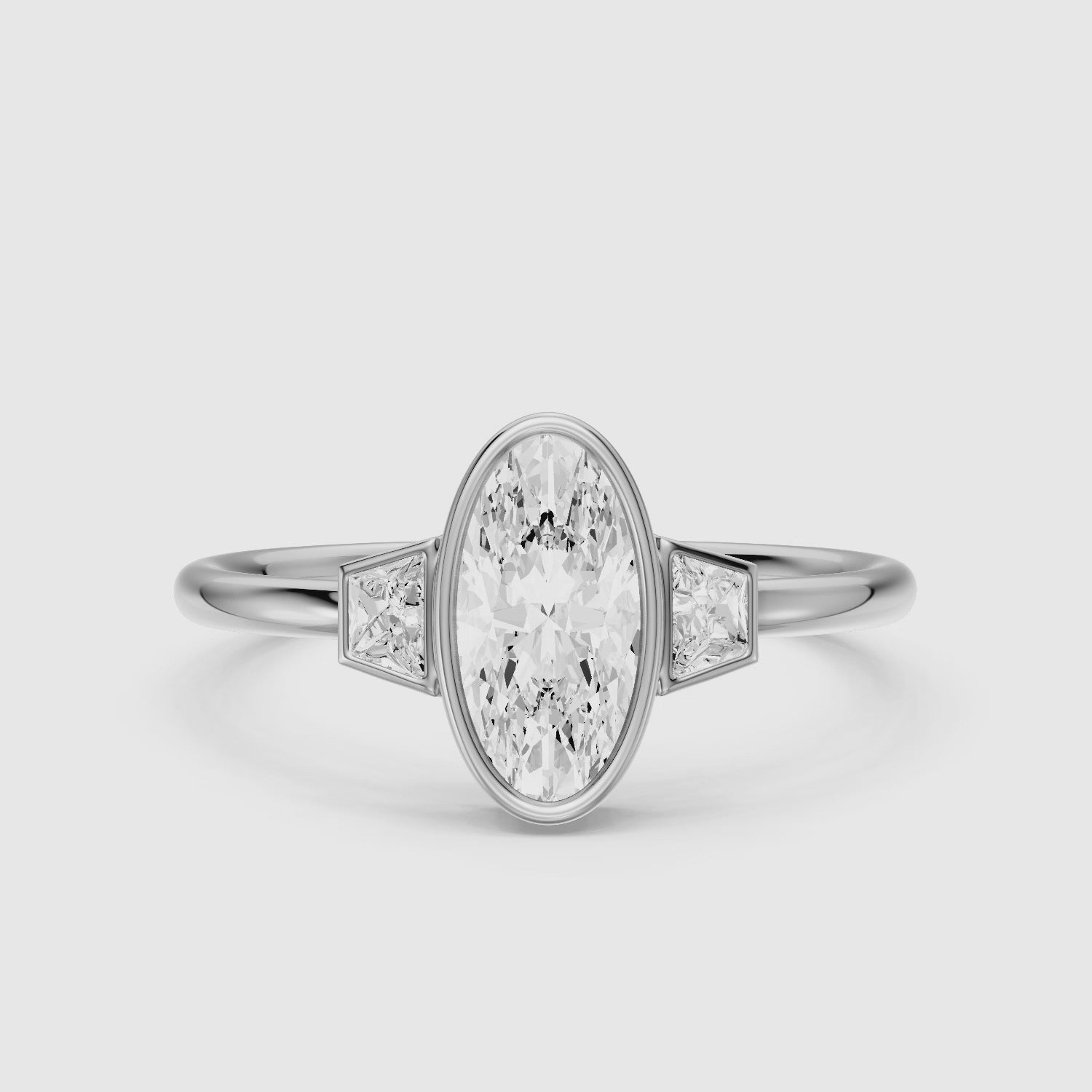 Load video: Rosie Moval Lab Grown Diamond Bezel Ring with Trapezoid Side Stones