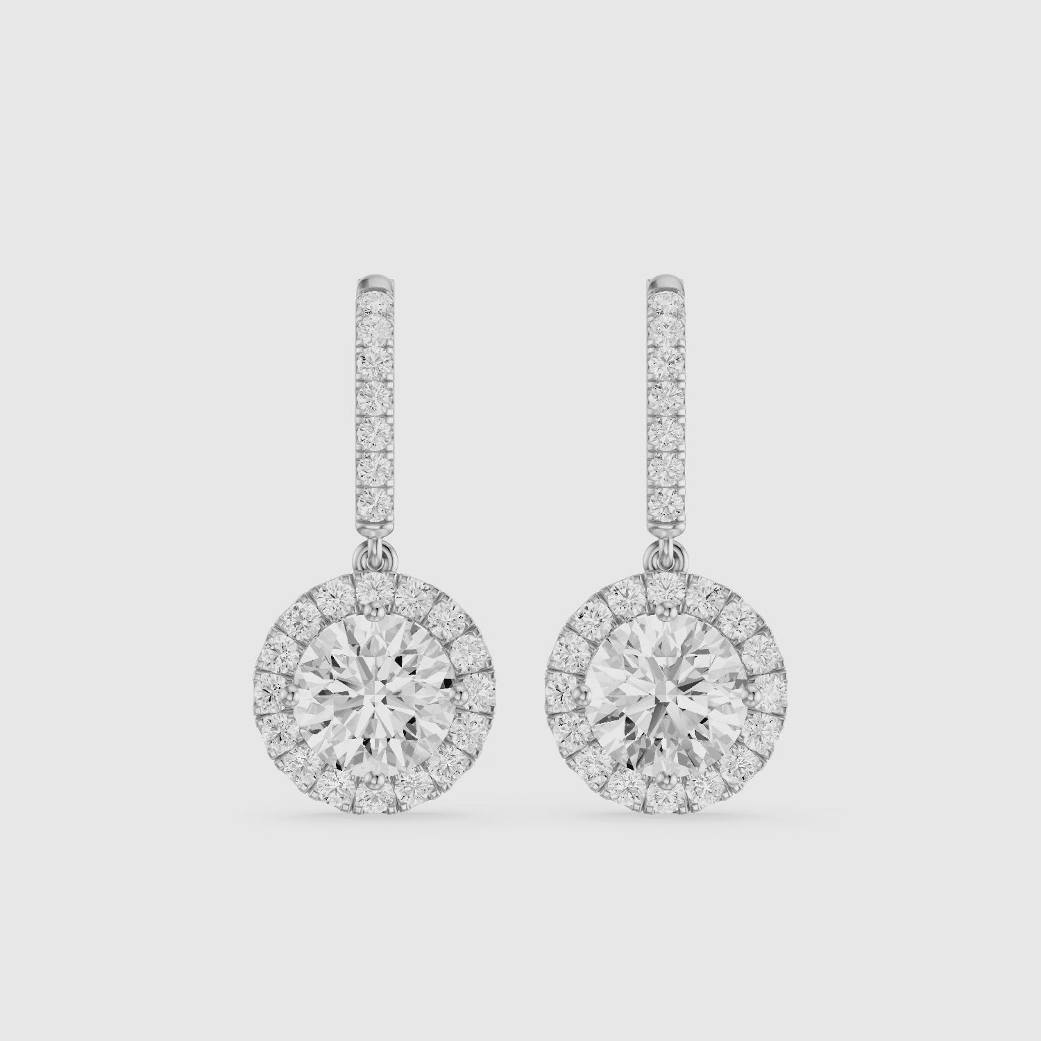 Load video: Poppy Round Lab Grown Diamond Halo Drop Earrings with Pave Bar