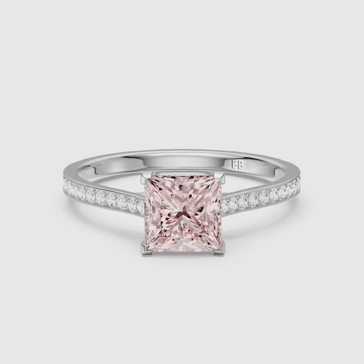 Load video: Cosima Princess Cut Channel Set Pink Lab Grown Diamond Engagement Ring