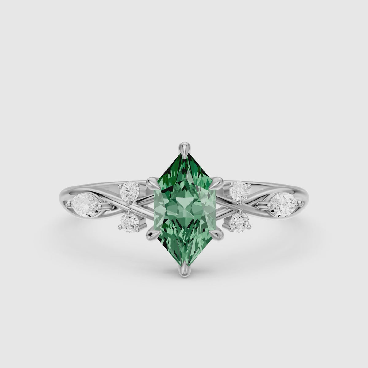 Load video: Meredith Nature Inspired Dutch Marquise Cut Green Lab Grown Diamond Engagement Ring