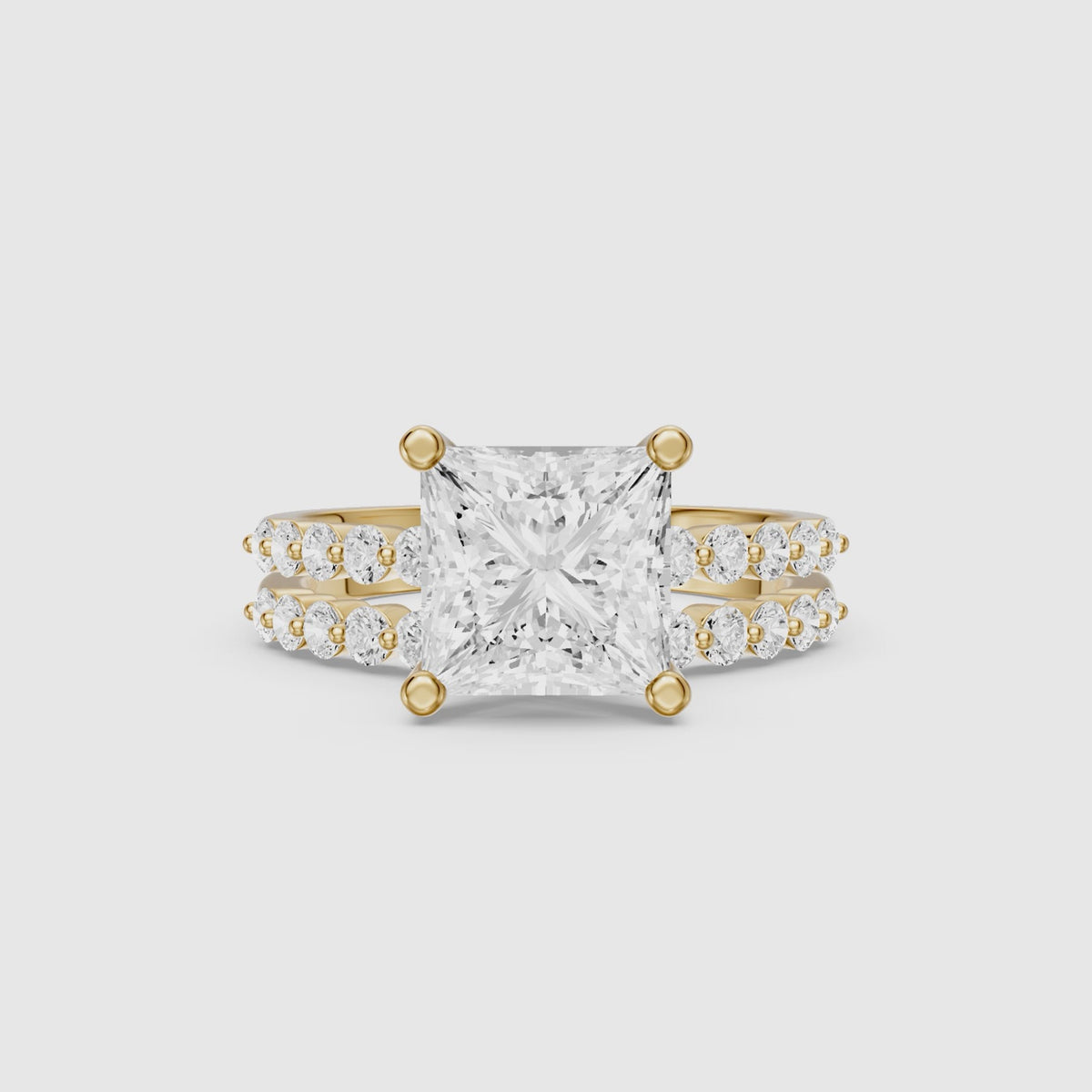 Load video: Tarsila Princess Cut Lab Grown Diamond Shared Prong Bridel Set