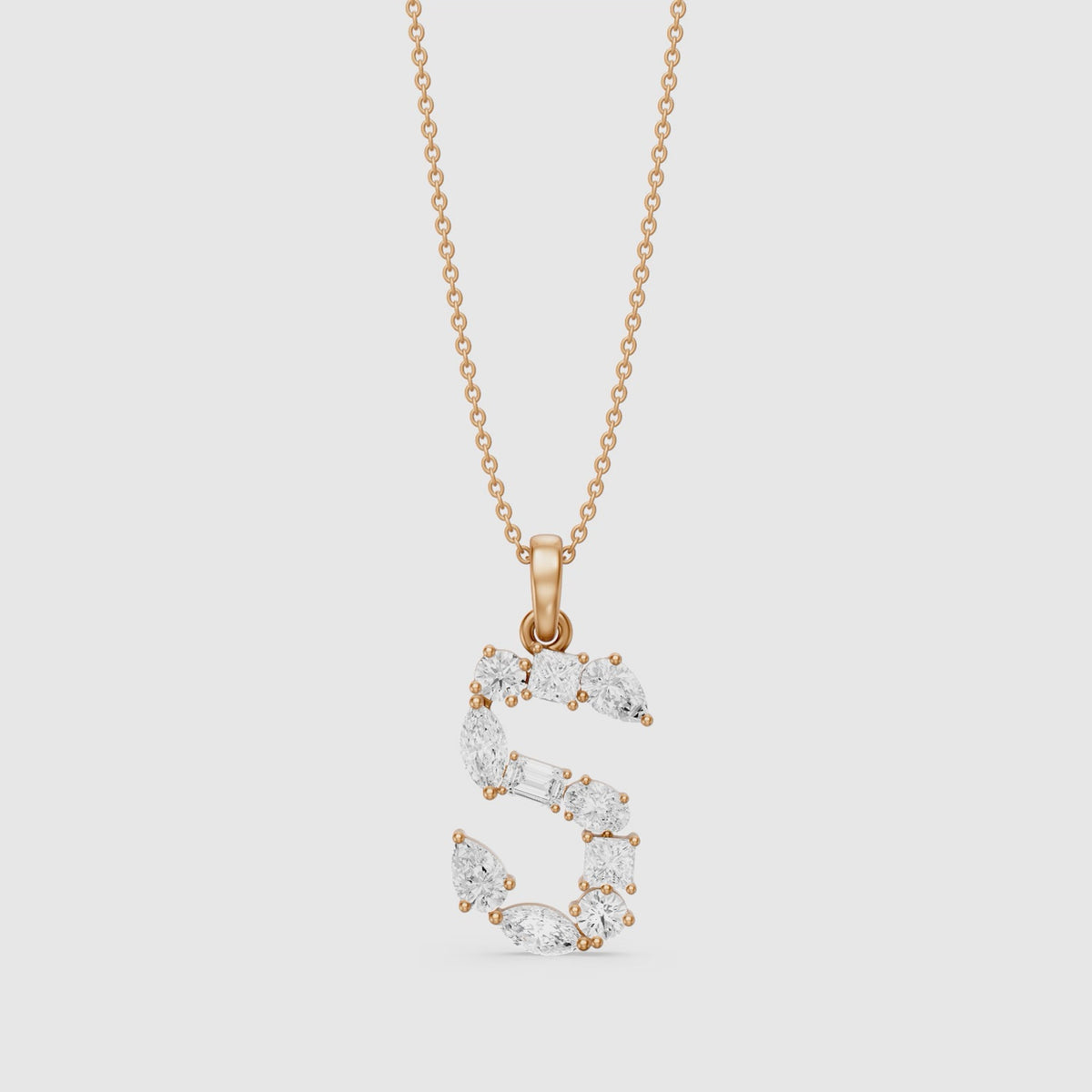 Load video: Thora Multi Shape Lab Grown Diamond Initial S Pendant