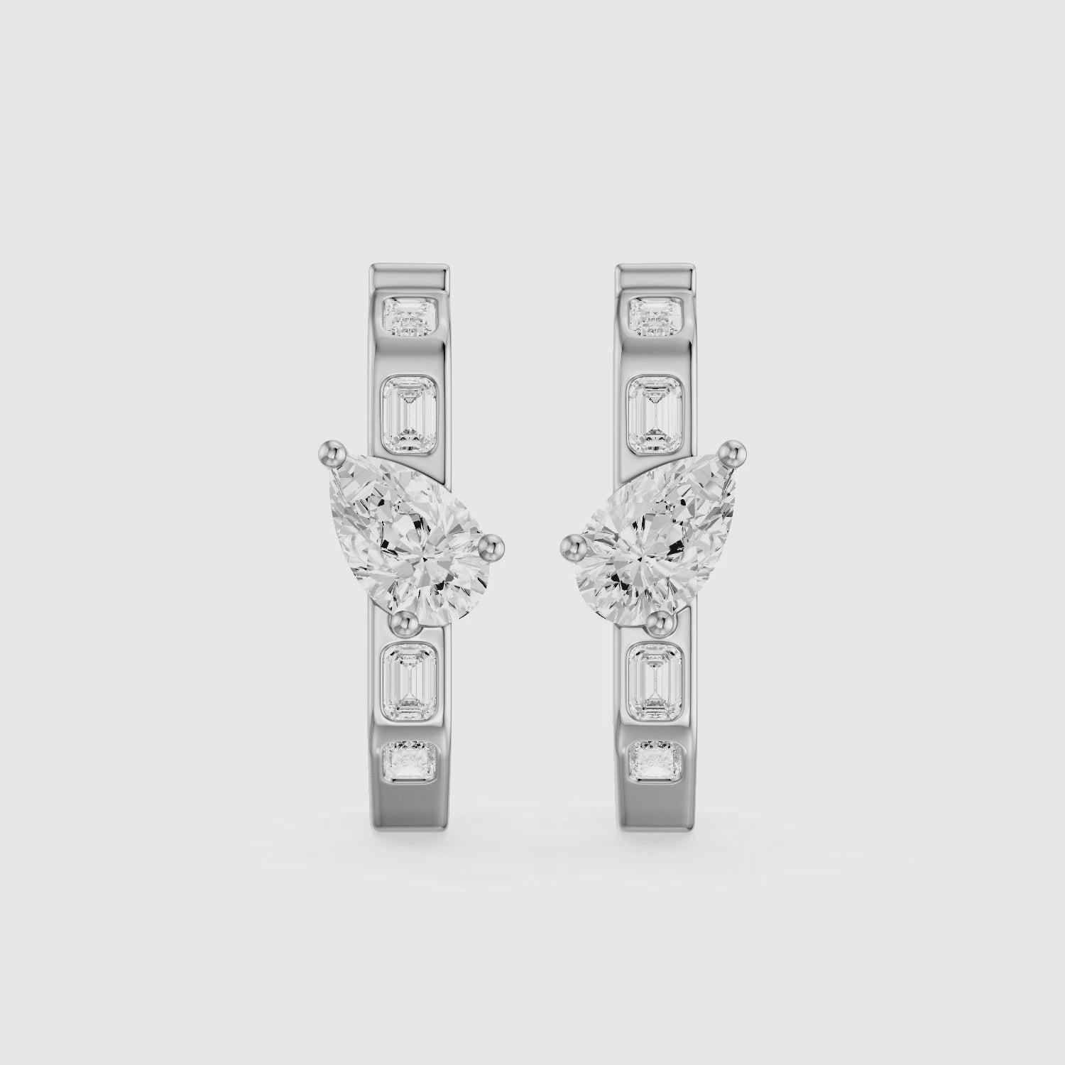Load video: Irena Pear and Emerald Cut Lab Grown Diamond Hoop Earrings