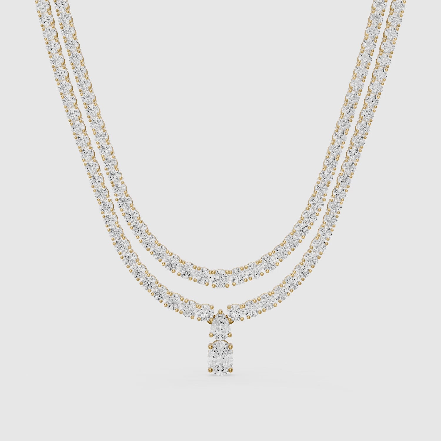 Load video: Adeline Double Row Lab Grown Diamond Drop Tennis Necklace